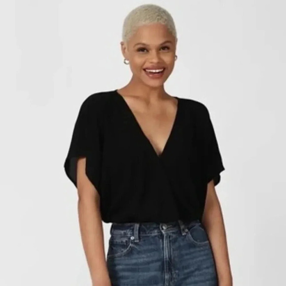 Express Tops - Express | Black V-Neck Flowy Dolman Sleeve Soft Stretchy Bodysuit - XS fits 4-6